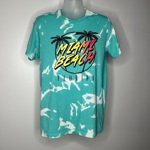 Miami Beach turquoise blue meant acid wash short sleeve shirt